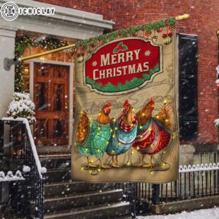 Chicken Christmas Three Hens With Light Vintage House And Garden Flag Decor