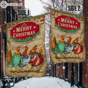 Chicken Christmas Three Hens With Light Vintage House And Garden Flag Decor