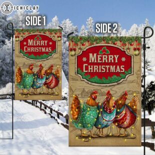 Chicken Christmas Three Hens With Light Vintage House And Garden Flag Decor