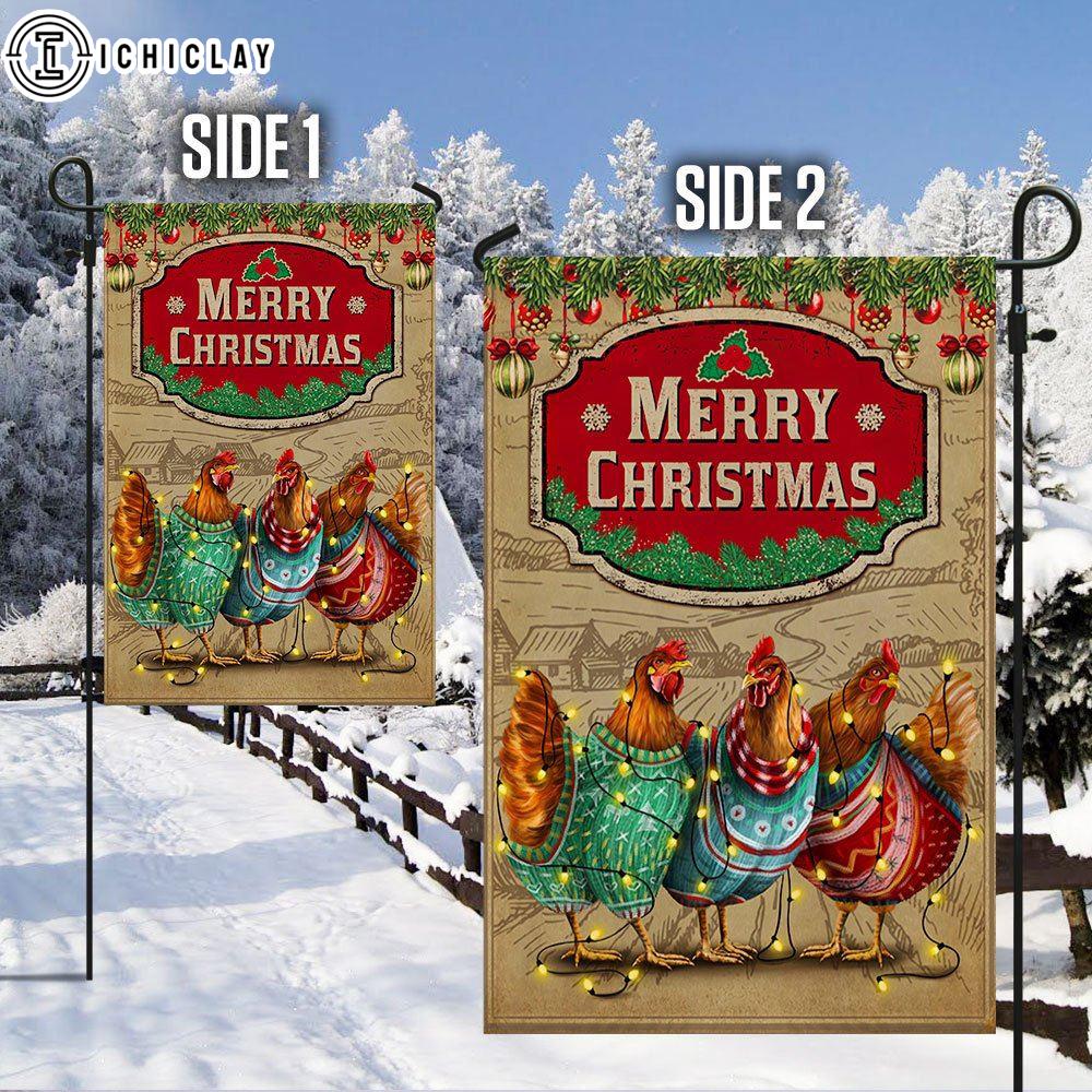 Chicken Christmas Three Hens With Light Vintage House And Garden Flag Decor