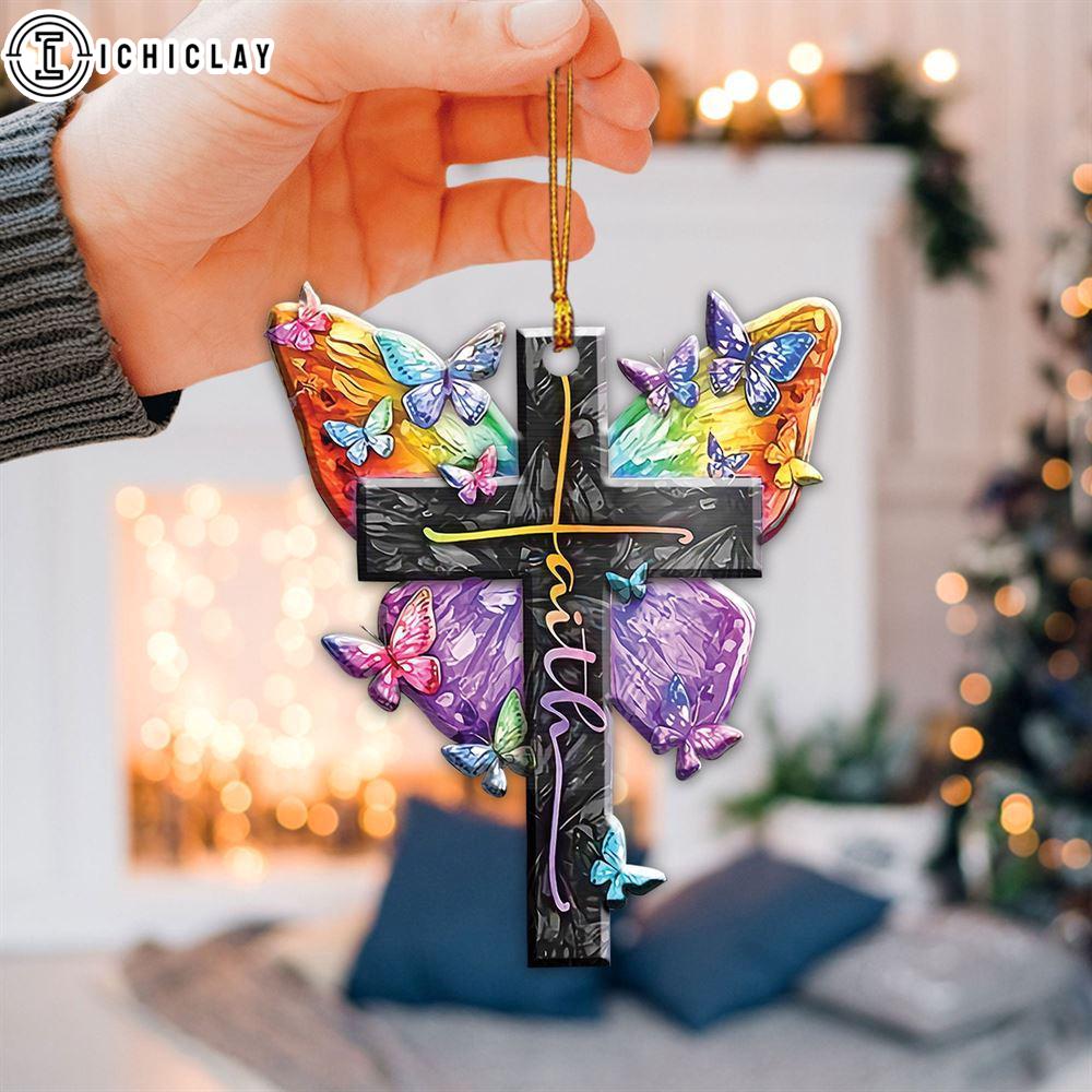 Colorful Butterfly Faith Jesus Cross God Christian Car Christmas Ornament Hanging Decor