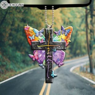 Colorful Butterfly Faith Jesus Cross God Christian Car Christmas Ornament Hanging Decor