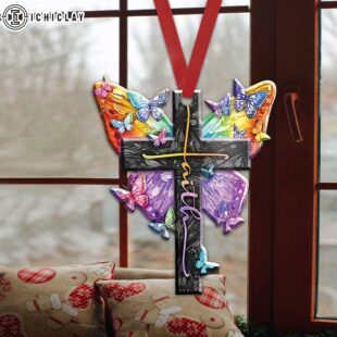 Colorful Butterfly Faith Jesus Cross God Christian Car Christmas Ornament Hanging Decor