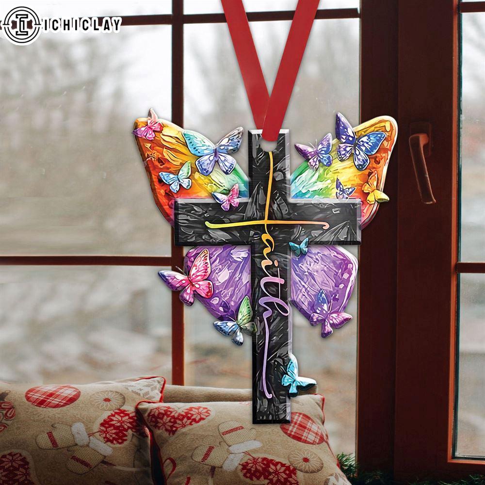 Colorful Butterfly Faith Jesus Cross God Christian Car Christmas Ornament Hanging Decor