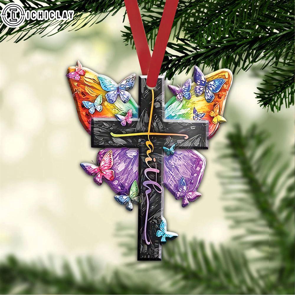 Colorful Butterfly Faith Jesus Cross God Christian Car Christmas Ornament Hanging Decor
