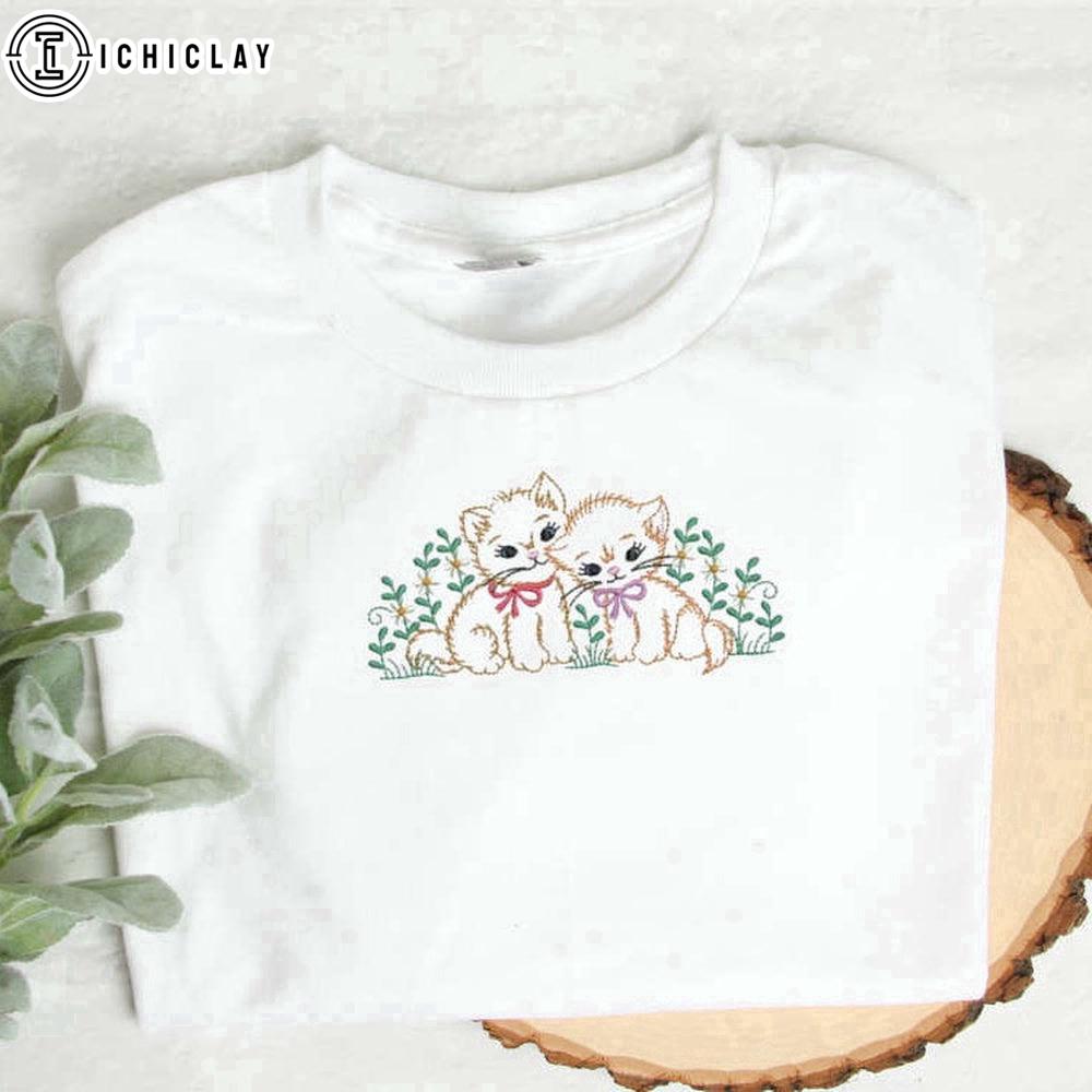 Cat Cottagecore Merry Christmas Holiday Embroidered Sweatshirts