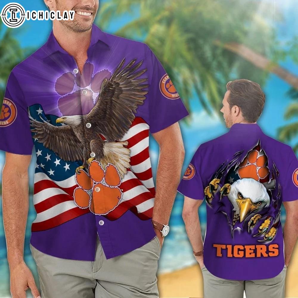 Clemson Tigers Eagle US Flag Hawaiian Shirt Clemson Tigers Eagle US Flag Hawaiian Shirt