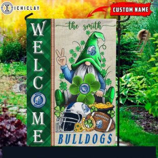 Custom Name Drake Bulldogs Happy St. Patrick's Day Shamrock House And Garden Flag