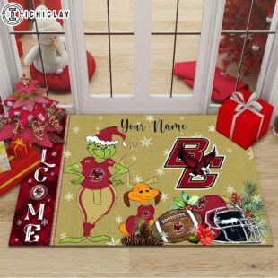 Custom Name NCAA Boston College Eagles Grinch Christmas Welcome Football Doormat