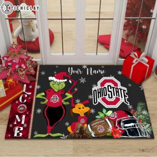 Custom Name NCAA Ohio State Buckeyes Grinch Christmas Welcome Football Doormat