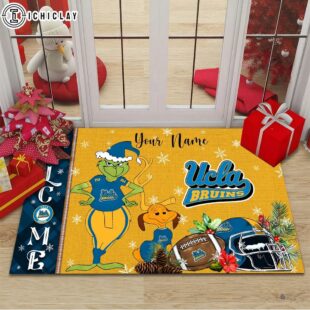 Custom Name NCAA UCLA Bruins Grinch Christmas Welcome Football Doormat