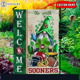 Custom Name Oklahoma Sooners Happy St. Patrick's Day Shamrock House And Garden Flag