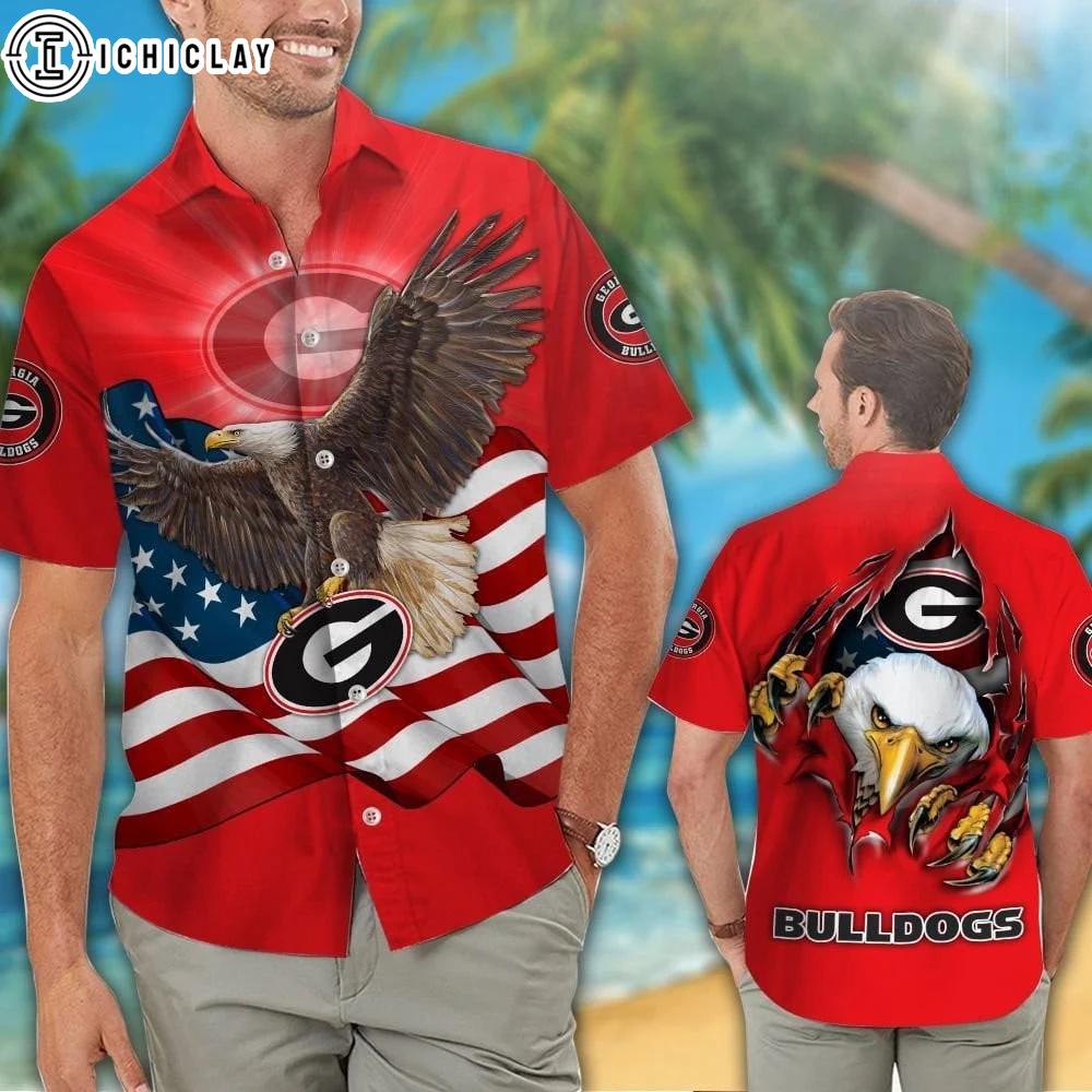 Georgia Bulldogs Eagle US Flag Hawaiian Shirt Georgia Bulldogs Eagle US Flag Hawaiian Shirt