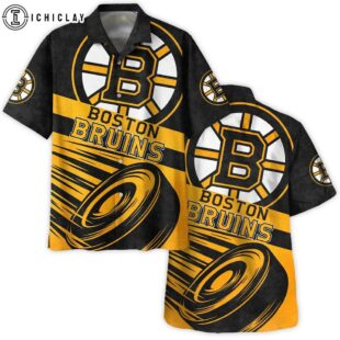 NHL Ice Hockey Puck Boston Bruins National Hockey League All Over Prints Hawaiian Shirt