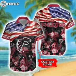 Custom Name NFL Atlanta Falcons American Flag 3D Hawaiian Shirt