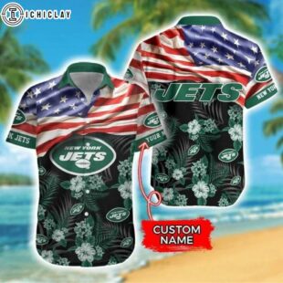 Custom Name NFL New York Jets American Flag 3D Hawaiian Shirt
