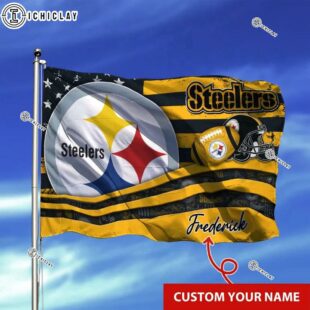 Custom Name NFL Pittsburgh Steelers Logo Team House And Garden Flag