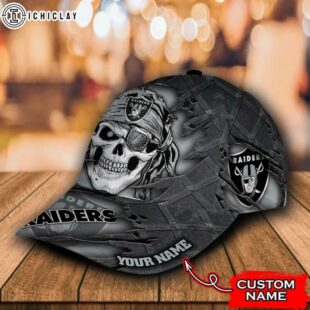 Custom Name NFL Las Vegas Raiders Skull Team Football Baseball Cap