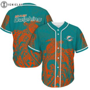 Miami Dolphins Turtle Polynesian Pattern Summer Collection Baseball Jersey