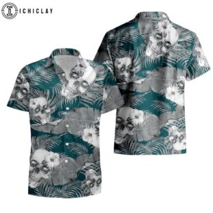 Philadelphia Eagles Skull And Flowers Tropical NFL Hawaiian Shirt