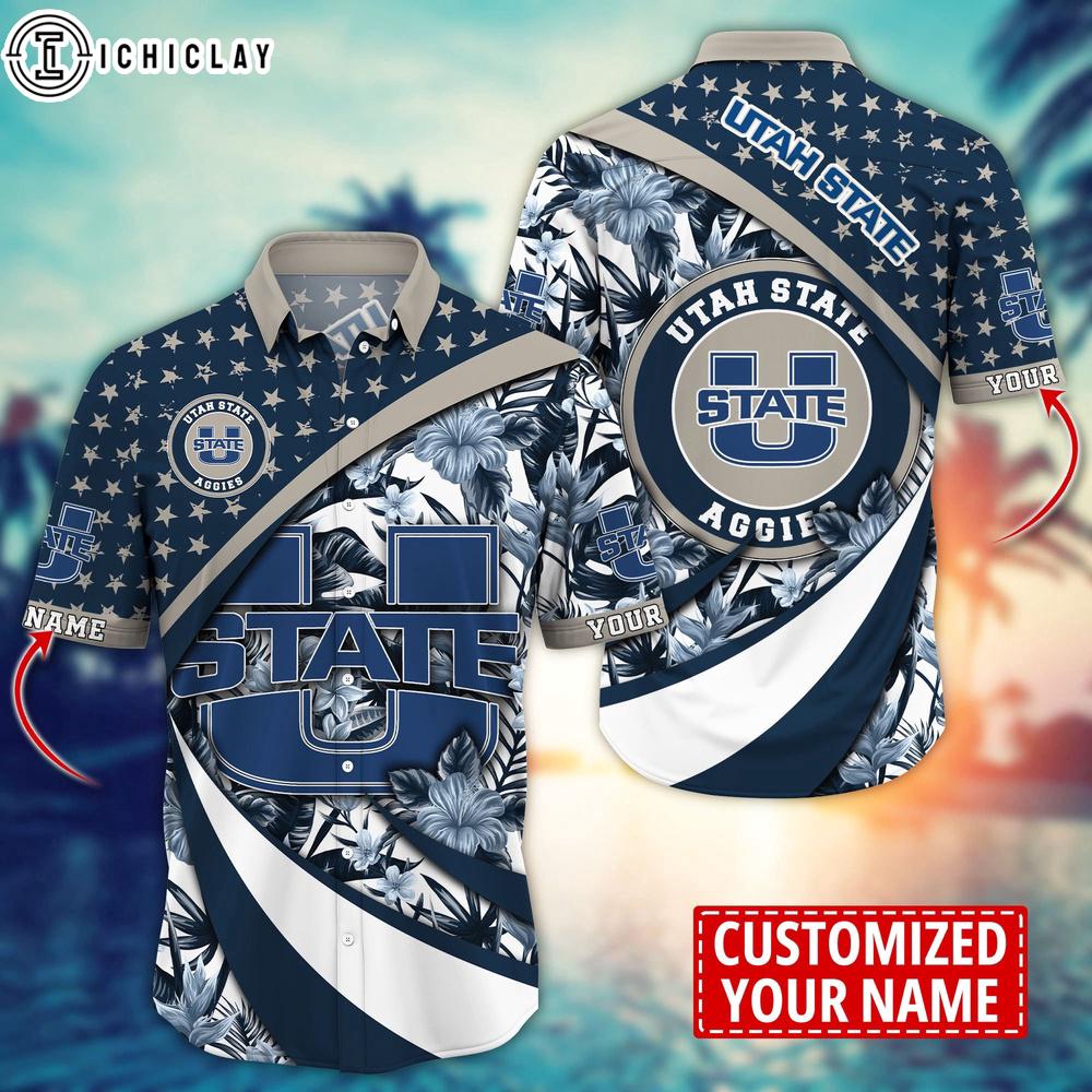 Custom Name MLB Utah State Aggies Aloha Hawaiian Shirt Gift For Fans Custom Name MLB Utah State Aggies Aloha Hawaiian Shirt Gift For Fans