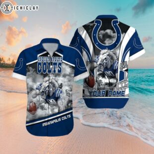 Custom Name Indianapolis Colts Tropical Gridiron Hawaiian Shirt