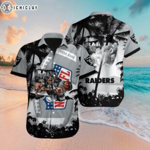 Custom Name Las Vegas Raiders Palm Blitz Hawaiian Shirt