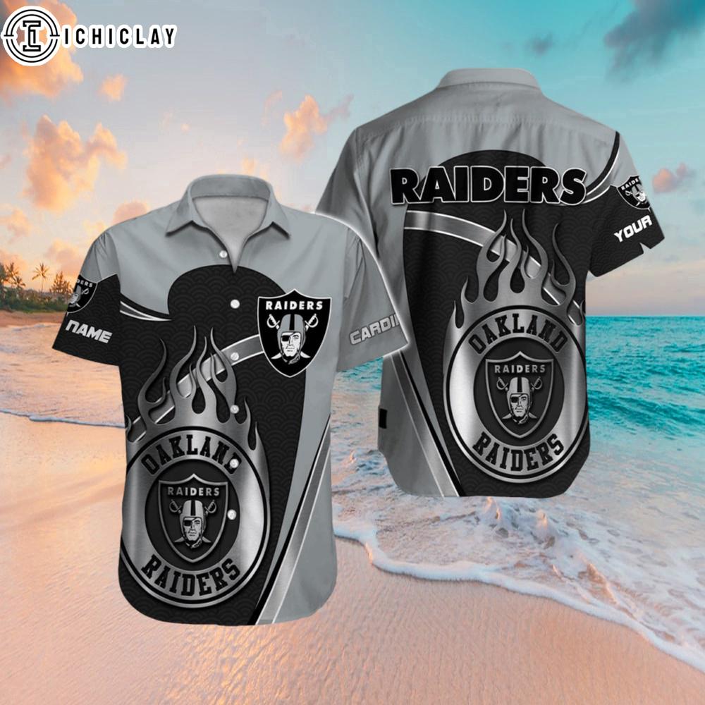 Custom Name Las Vegas Raiders Silver Flame Hawaiian Shirt Custom Name Las Vegas Raiders Silver Flame Hawaiian Shirt
