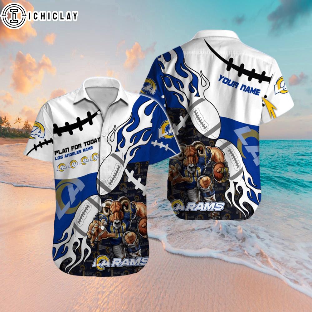 Custom Name Los Angeles Rams Fiery Gridiron Hawaiian Shirt Custom Name Los Angeles Rams Fiery Gridiron Hawaiian Shirt