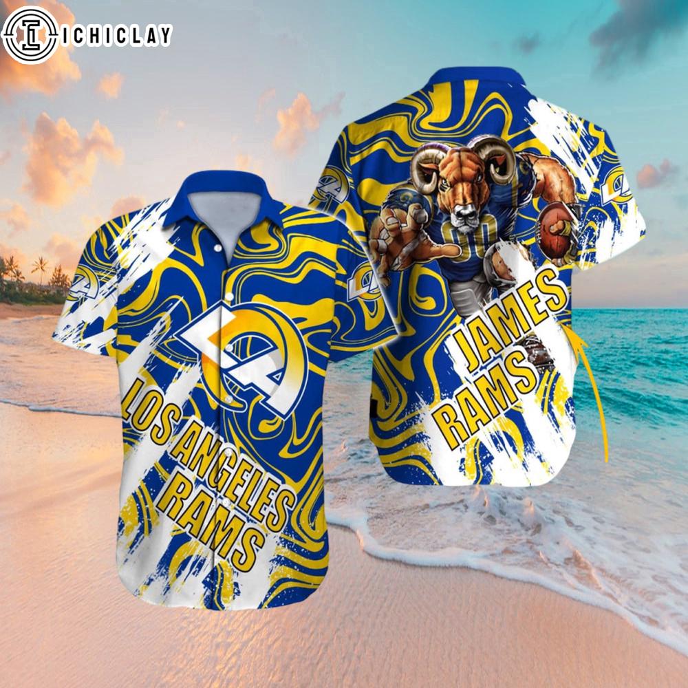Custom Name Los Angeles Rams Swirl Blitz Hawaiian Shirt Custom Name Los Angeles Rams Swirl Blitz Hawaiian Shirt