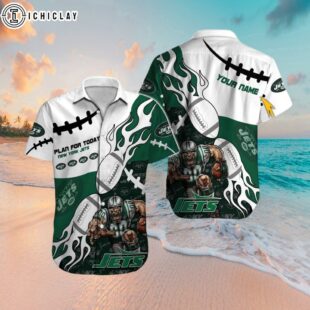 Custom Name New York Jets Fiery Football Hawaiian Shirt