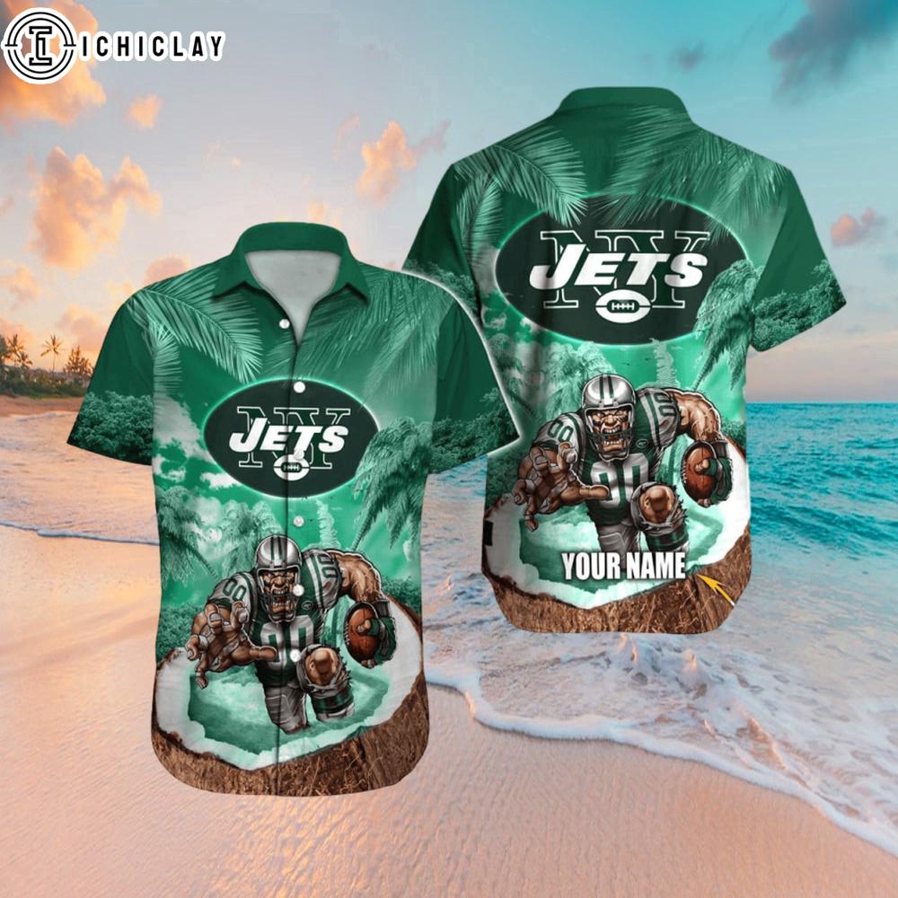 Custom Name New York Jets Island Blitz Hawaiian Shirt Custom Name New York Jets Island Blitz Hawaiian Shirt