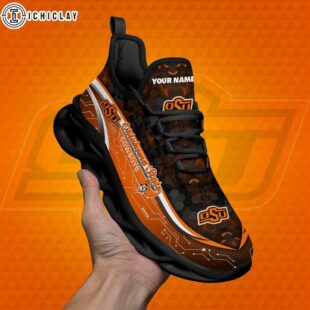 Custom Name Oklahoma State Cowboys Black Clunky Pattern NCAA Max Soul Shoes