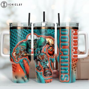 Miami Dolphins NFL Mascot Tumbler 40Oz With Handle For Fans