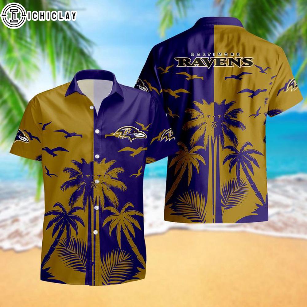 Baltimore Ravens Palm Tree Reflection Pattern Hawaiian Shirt Baltimore Ravens Palm Tree Reflection Pattern Hawaiian Shirt