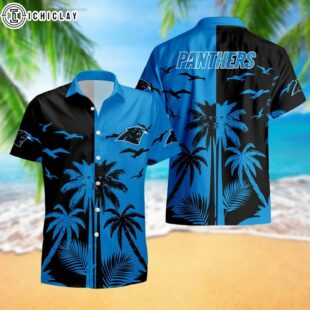 Carolina Panthers Palm Tree Reflection Pattern Hawaiian Shirt