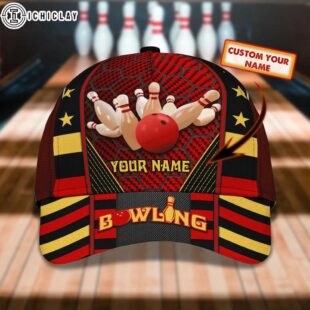 Custom Name Bowling Pattern Baseball Cap Gift For Adults