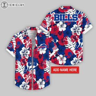 Custom Name Buffalo Bills Hibicus & Leaf Pattern Hawaiian Shirts For Fans