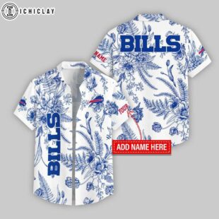 Custom Name Buffalo Bills Leaf & Flower Pattern Hawaiian Shirts For Fans