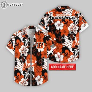 Custom Name Cincinnati Bengals Hibicus & Leaf Pattern Hawaiian Shirts For Fans