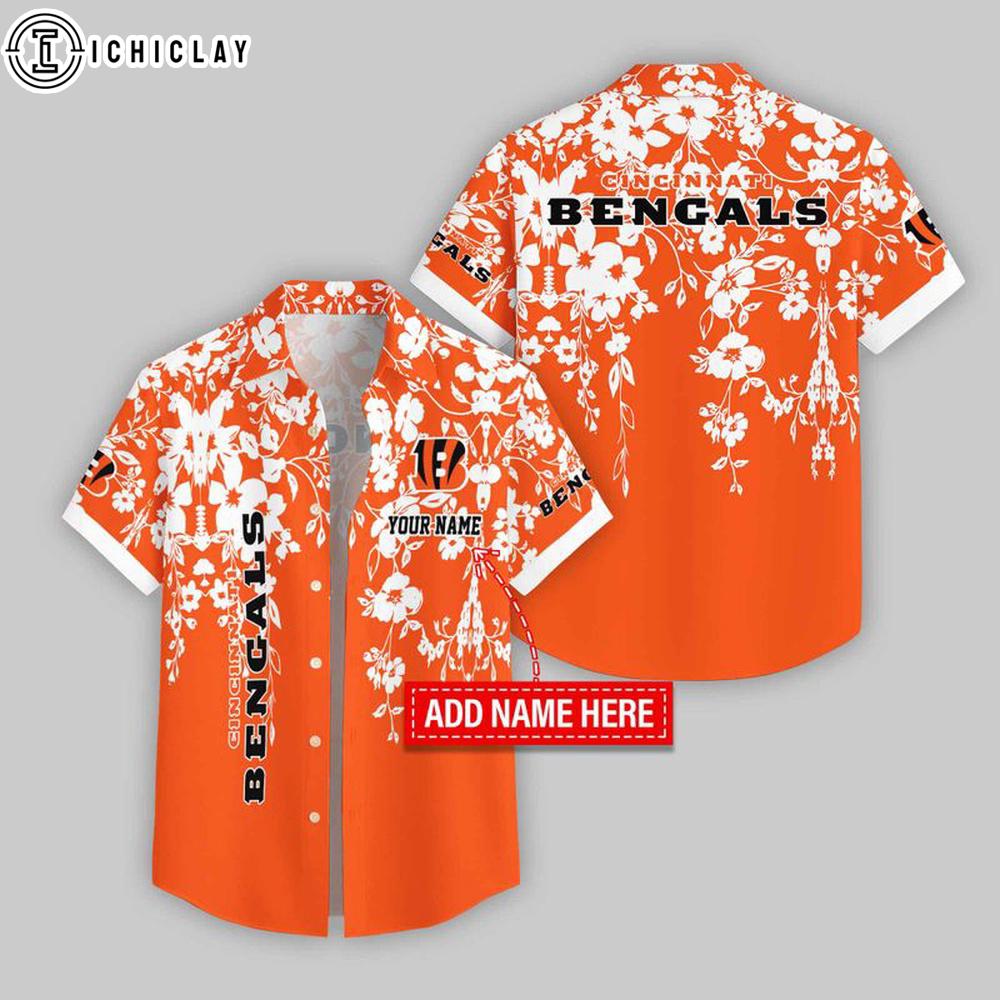 Custom Name Cincinnati Bengals Hibicus Trellis Pattern Hawaiian Shirts For Fans Custom Name Cincinnati Bengals Hibicus Trellis Pattern Hawaiian Shirts For Fans