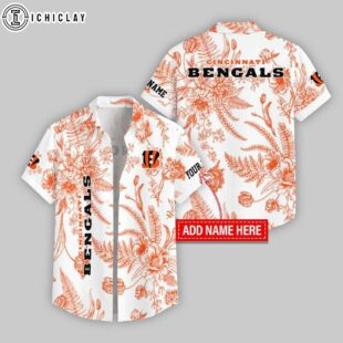 Custom Name Cincinnati Bengals Leaf & Flower Pattern Hawaiian Shirts For Fans