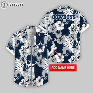 Custom Name Dallas Cowboys Hibicus & Leaf Pattern Hawaiian Shirts For Fans