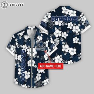 Custom Name Dallas Cowboys Hibicus Pattern Hawaiian Shirts For Fans