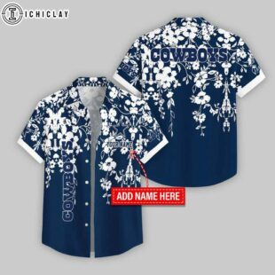Custom Name Dallas Cowboys Hibicus Trellis Pattern Hawaiian Shirts For Fans