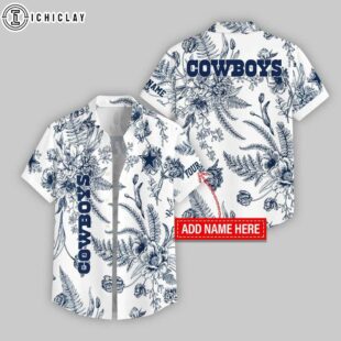 Custom Name Dallas Cowboys Leaf & Flower Pattern Hawaiian Shirts For Fans