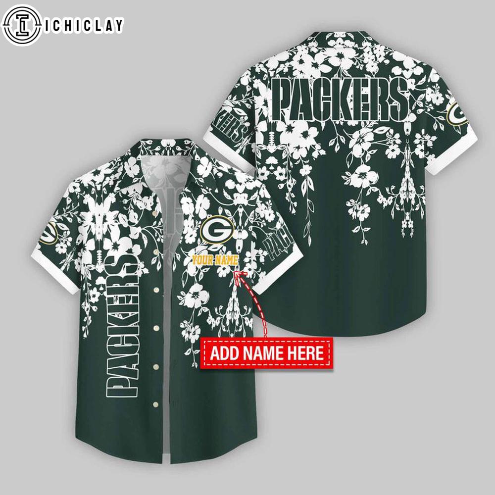 Custom Name Green Bay Packers Hibicus Trellis Pattern Hawaiian Shirts For Fans Custom Name Green Bay Packers Hibicus Trellis Pattern Hawaiian Shirts For Fans
