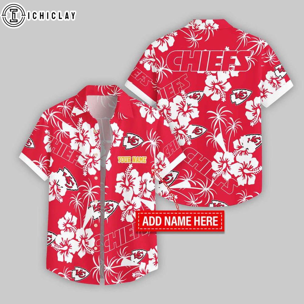 Custom Name Kansas City Chiefs Hibicus Hawaiian Shirts For Fans Custom Name Kansas City Chiefs Hibicus Hawaiian Shirts For Fans