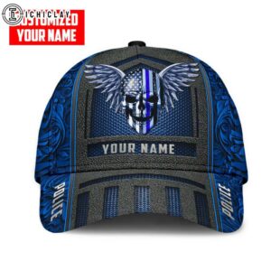 Custom Name Police Skull Baseball Cap Gift For Adults