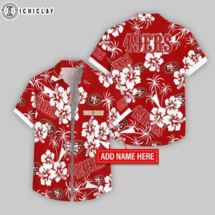 Custom Name San Francisco 49ers Hibicus Hawaiian Shirts For Fans